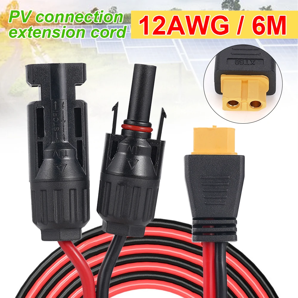 6M Solar Charge Cable Adapter XT60 to Solar Male Female Connector Extension Wire PVC 12AWG for Battery Pack