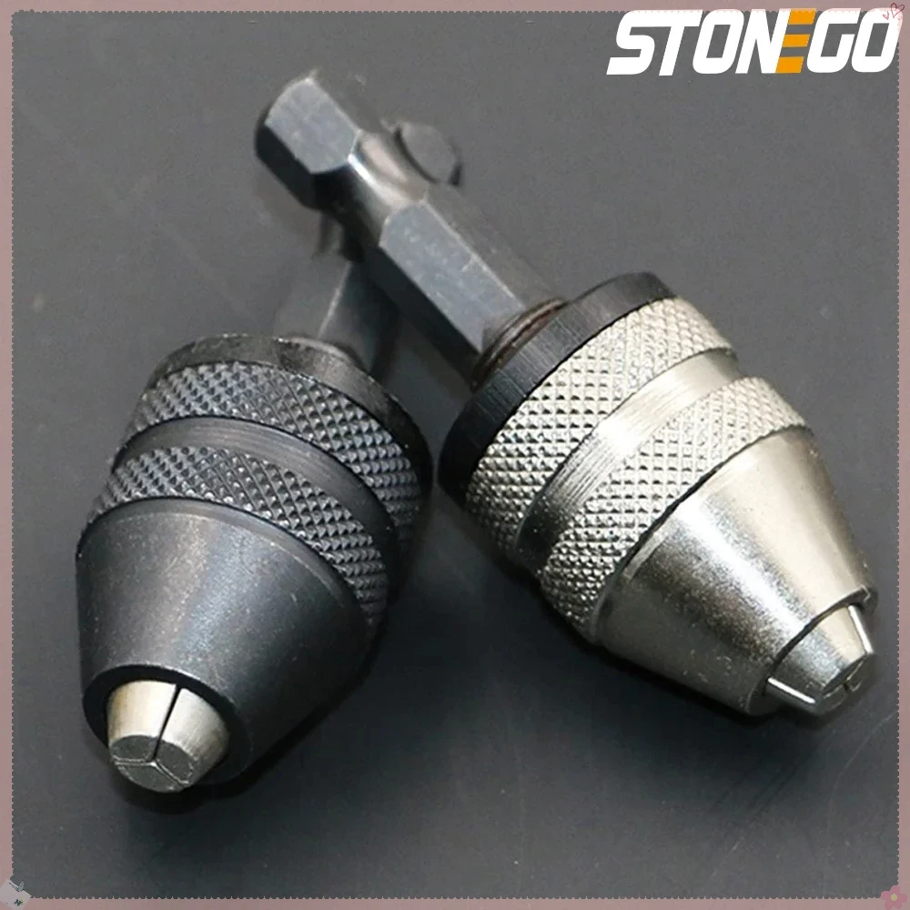 STONEGO 1PC Keyless Drill Chuck Quick Change Adapter 0.3-3.4mm Clamp 1/4 Inch Hex Shank Converter for Power Tool Accessories