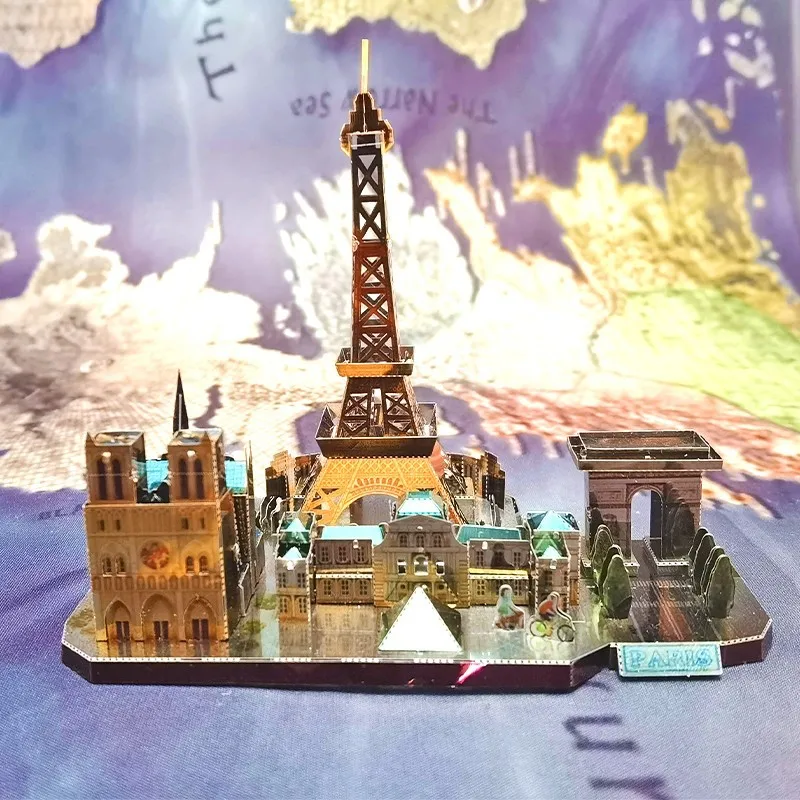 World Style City Skyline Architecture Street View 3D Metal Puzzle Paris Venice San Francisco Shanghai DIY Assembled Model Kits