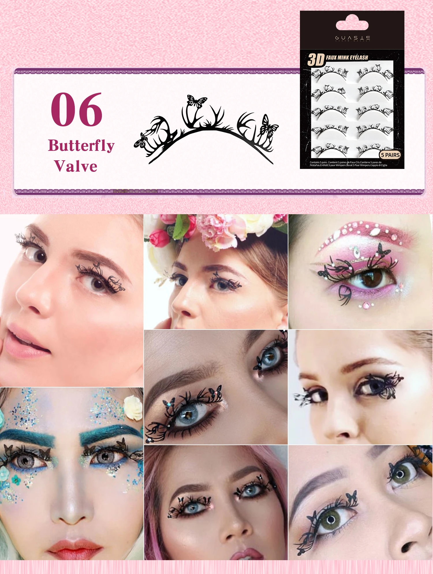 Nuova forma di ragnatela Ciglia finte fiore Striscia naturale Teschio segmentale Farfalla Ciglia finte Halloween Cosplay Trucco fai da te