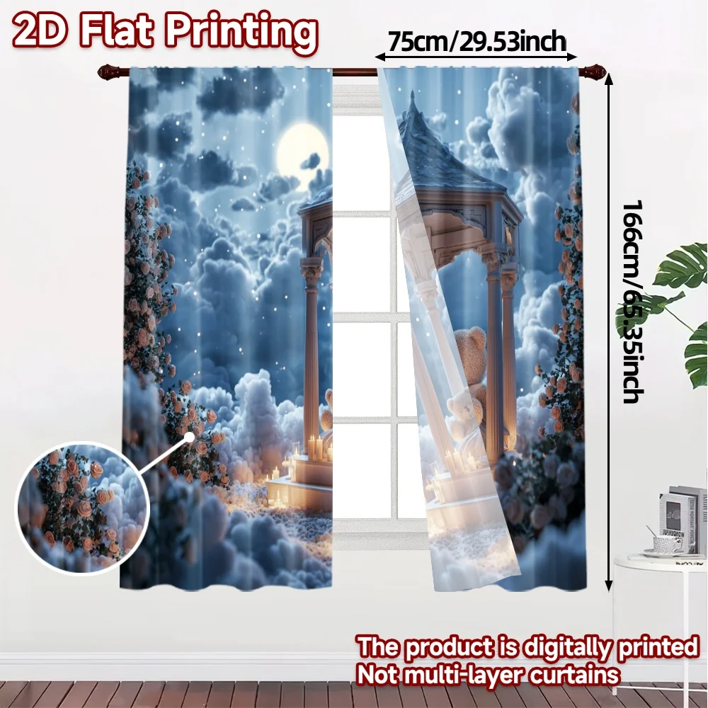 2pcs, 2D FLAT PRINTING Curtains (Without Rod) Starlit Haven Popular Curtains Versatile Durable Polyester Curtains Decorations