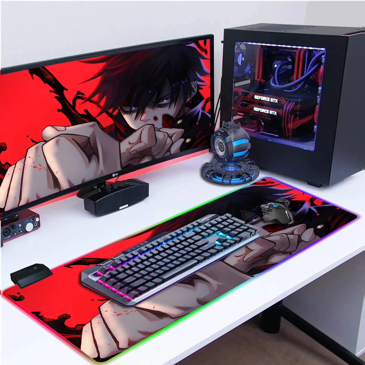 

RGB Mouse Pad Large Game Mousepad LED Light Desk Pad with Non-Slip Rubber Base,Anime Jujutsu Kaisen Gamer Keyboard Mouse Mat