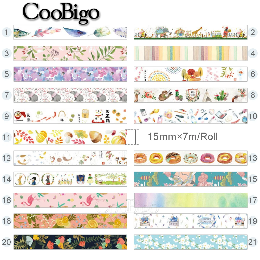 Donut Sakura Feather Flower Food Animal Decorative Washi Tape Adhesive Masking Sticker for DIY Scrapbooking School Office Supply