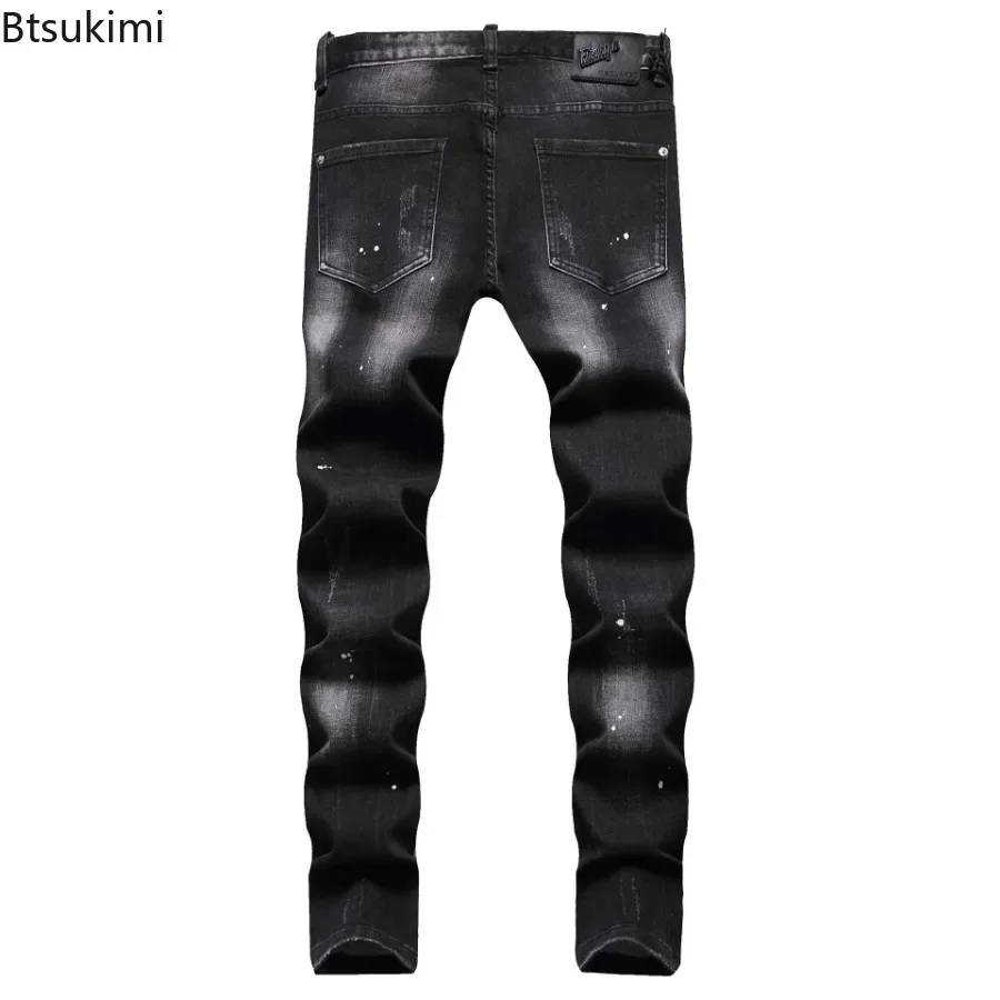 New Men's Jeans Vintage Stretch Slin Straight Denim Pants Street Style Holes Hip Hop Pants Personalized Male Jeans High Quality