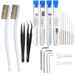40Pcs 3D Printer Nozzle Cleaning Needles Cleaner 0.16/0.25/0.35/0.4/0.5/0.6/0.8mm, Stainless Steel Needles, Tweezers, Wire brush