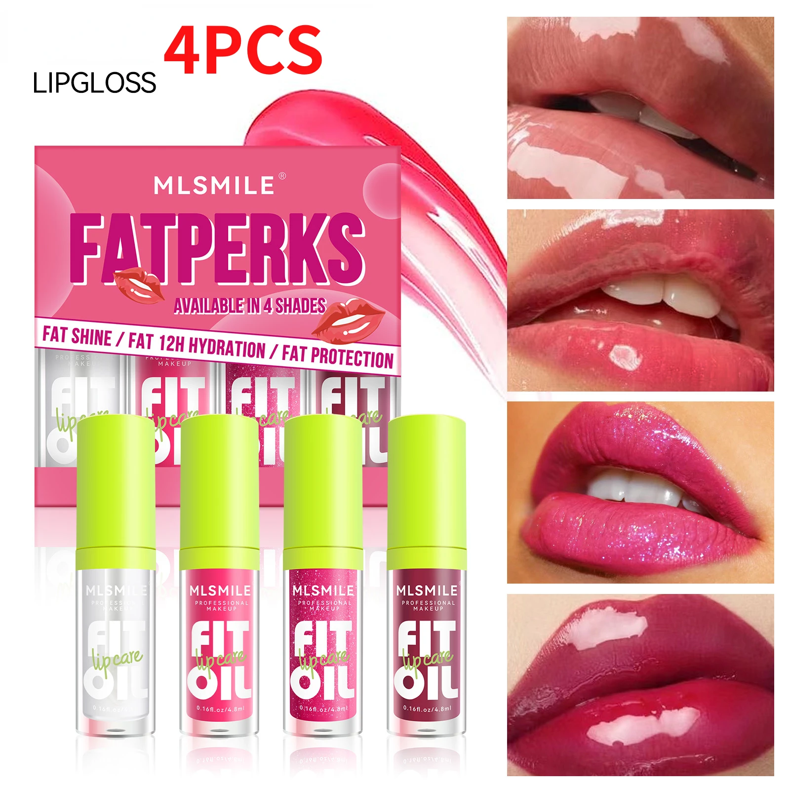 4-Pack Set  Mirror Lip Glaze Moisturizing Pudding Lip Long lasting Lip Protection Oil Hydrating Liquid Lipstick Lips Cosmetics