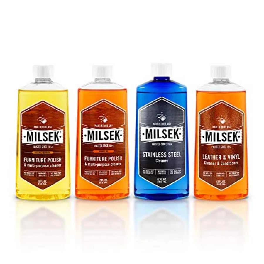 

Furniture Polish Variety Pack: Lemon Oil Orange Oil Stainless Steel Cleaner and Leather Cleaner - 4-Pk 12 fl oz
