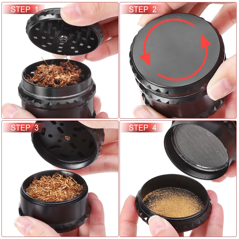 60MM Smoke Grass Tobacco Grinders for Smoking 4-Layer Black Zinc Alloy Herb Spice Crusher Manual Cigarette Accessories