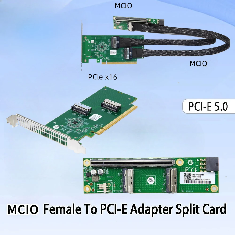 

2025 НОВЫЙ адаптер PCIe 5.0 Base X16 MCIO 8i Female NVMe + PCIe5 Двухпортовая внешняя видеокарта Расширение док-станции Gpu Разделенная карта