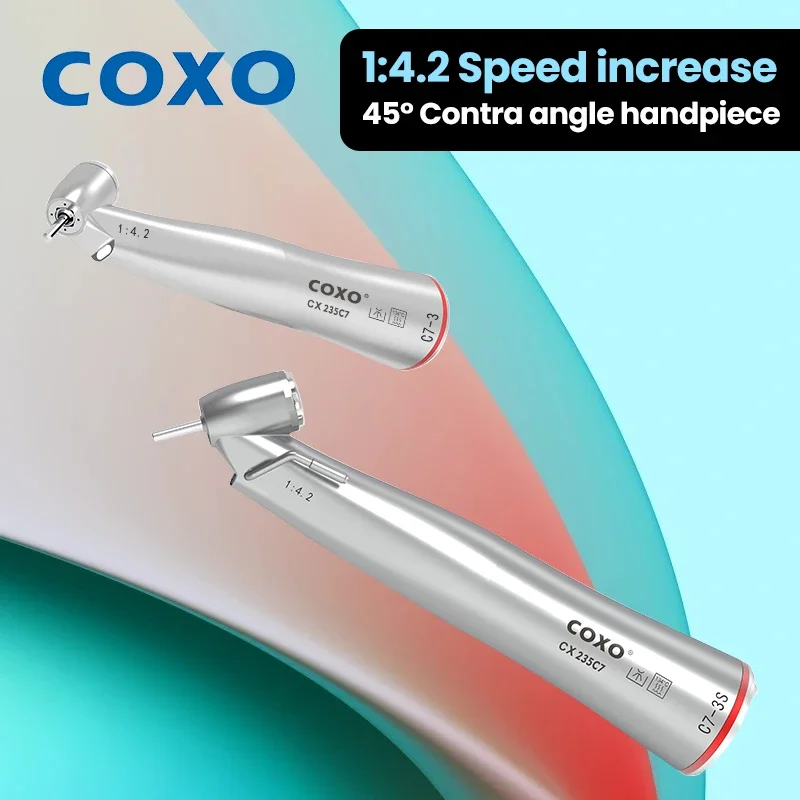 

COXO CX235-C7 3S Dental 45° Contra Angle Air Turbine Handpiece - Quad Water Spray Cooling for Tooth Whitening and Extraction