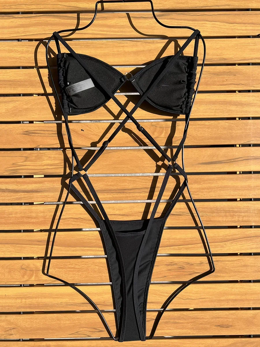 Shiny Sequins Cross Backless Micro String One Piece Swimsuit Women Swimwear Female Monokini High Cut Out Bathing Suit Swim Lady