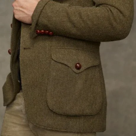 Tailor-Made Tweed Blazer dos homens, Jaqueta Verde Exército, Slim Fit, Roupa Masculina Vintage, Especialmente Projetado, Moda Inverno, Custom Made