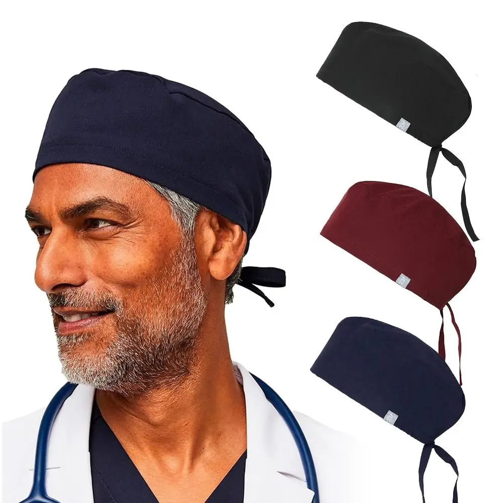 Beauty Pure Color Solid Scrub Cap HeadCover Cotton Nursing Hats Adjustable Solid Operating Room Work Hat Men Women