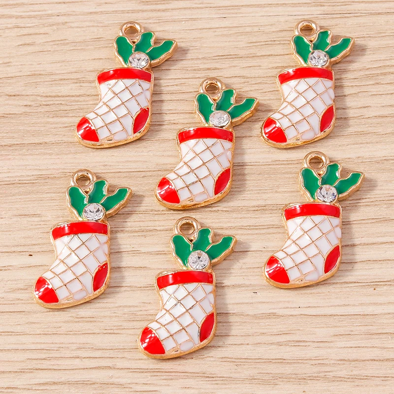10 Stück 14x23mm Niedliche Emaille-Weihnachtssocken-Anhänger für Schmuckherstellung, Ohrringe, Halsketten, DIY Handgemachtes Bastelzubehör – Detail 4
