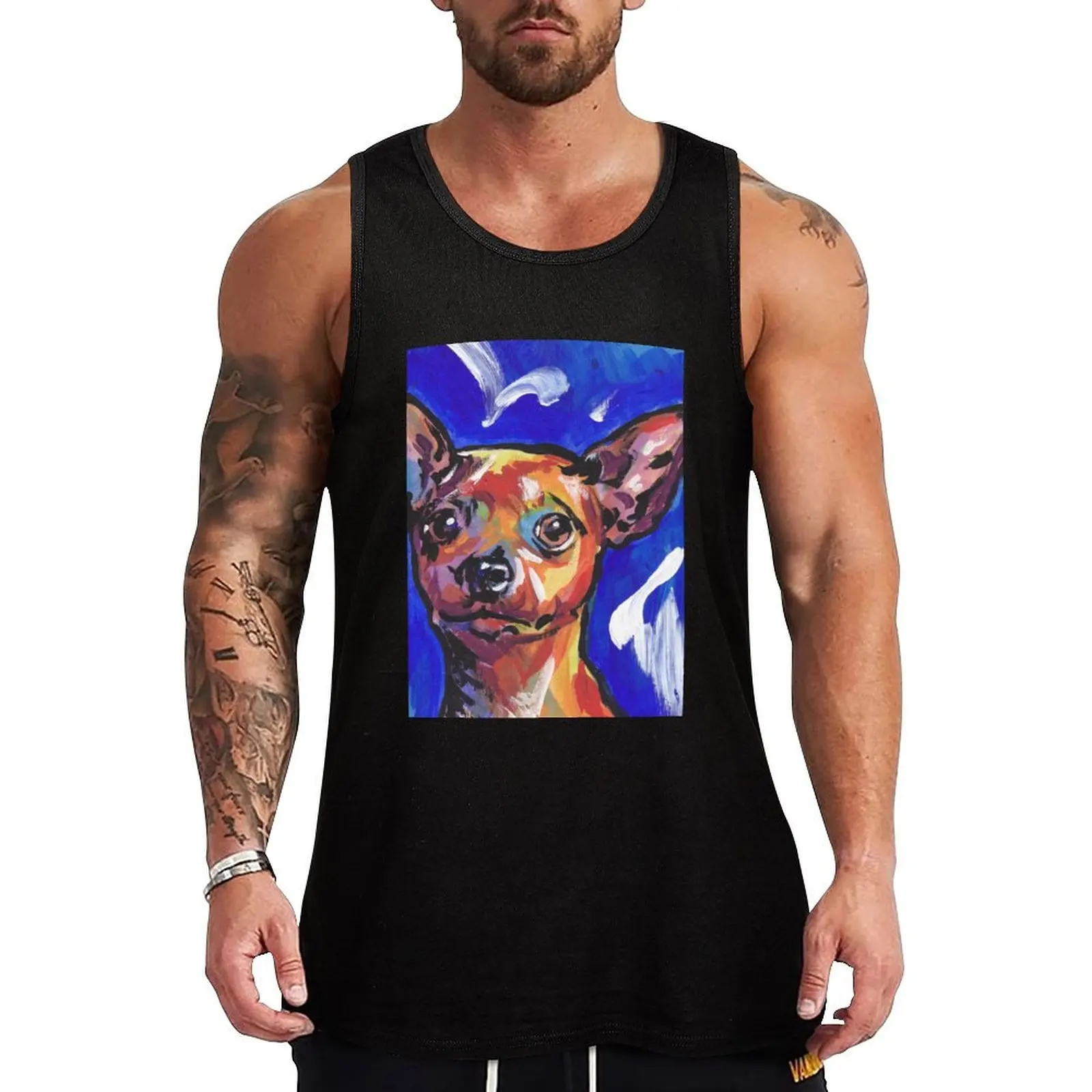 

Miniature Pinscher Dog Bright colorful pop dog art Tank Top Clothing men clothing gym t shirt men gym top