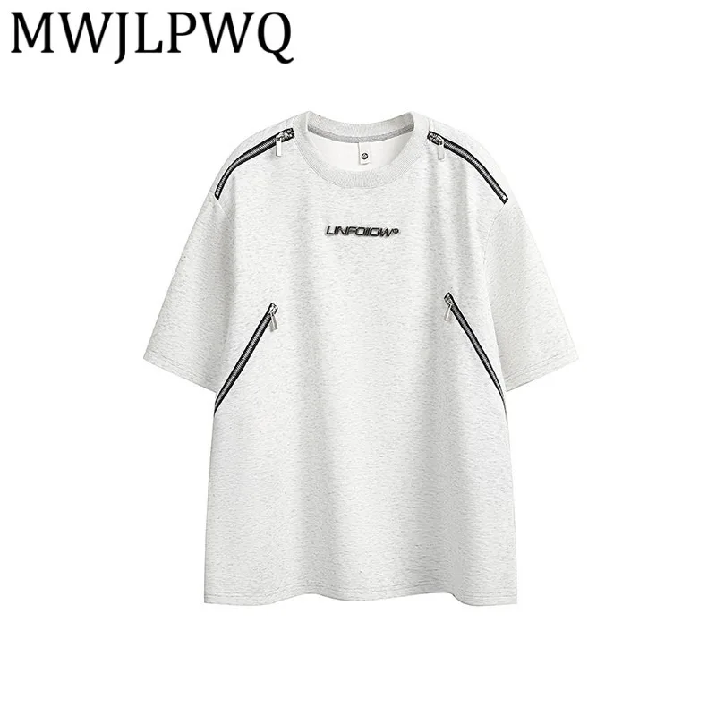 

MWJLPWQ модная новая футболка в американском уличном стиле, мужская уличная футболка на молнии, простой свободный индивидуальный дизайн, топ с короткими рукавами 21483