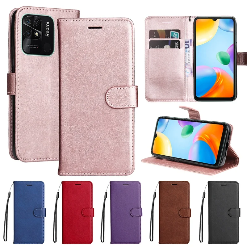 Etui z kieszeniami na karty w jednolitym kolorze dla Xiaomi Redmi Note 12 12S 12 Pro 11 11 Pro 10 9 8 Redmi 12C 12 10C 10A 10 9C 9A 9T 9 8A