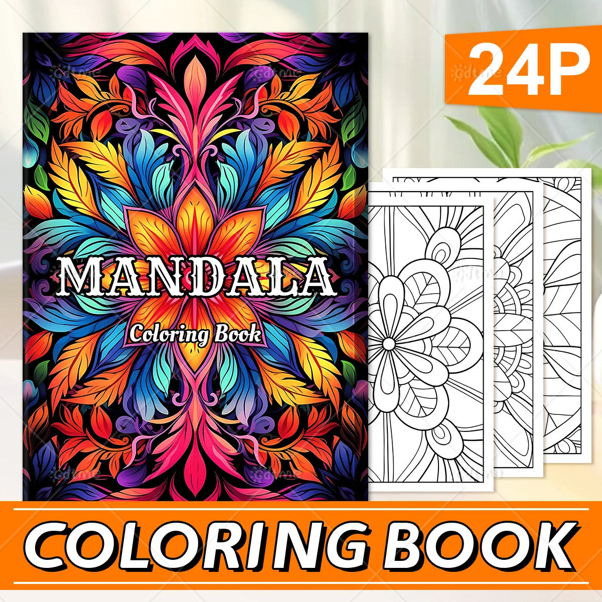 MANDALA Coloring Book, 24Pages Mandala Pattern, Adult Coloring Book, Relaxing and Stress Relieving Drawing Book