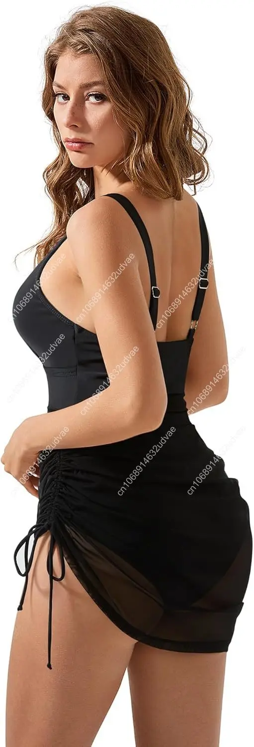 Women Mesh One Piece Swim Dress Swimsuit Tummy Control Bathing Suit