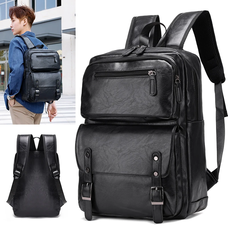

Fashion Men Backpack PU Leather Bagpack Laptop Backpacks Man'S Casual Back Bag Business Male Bag Leather Texture Travel Bags