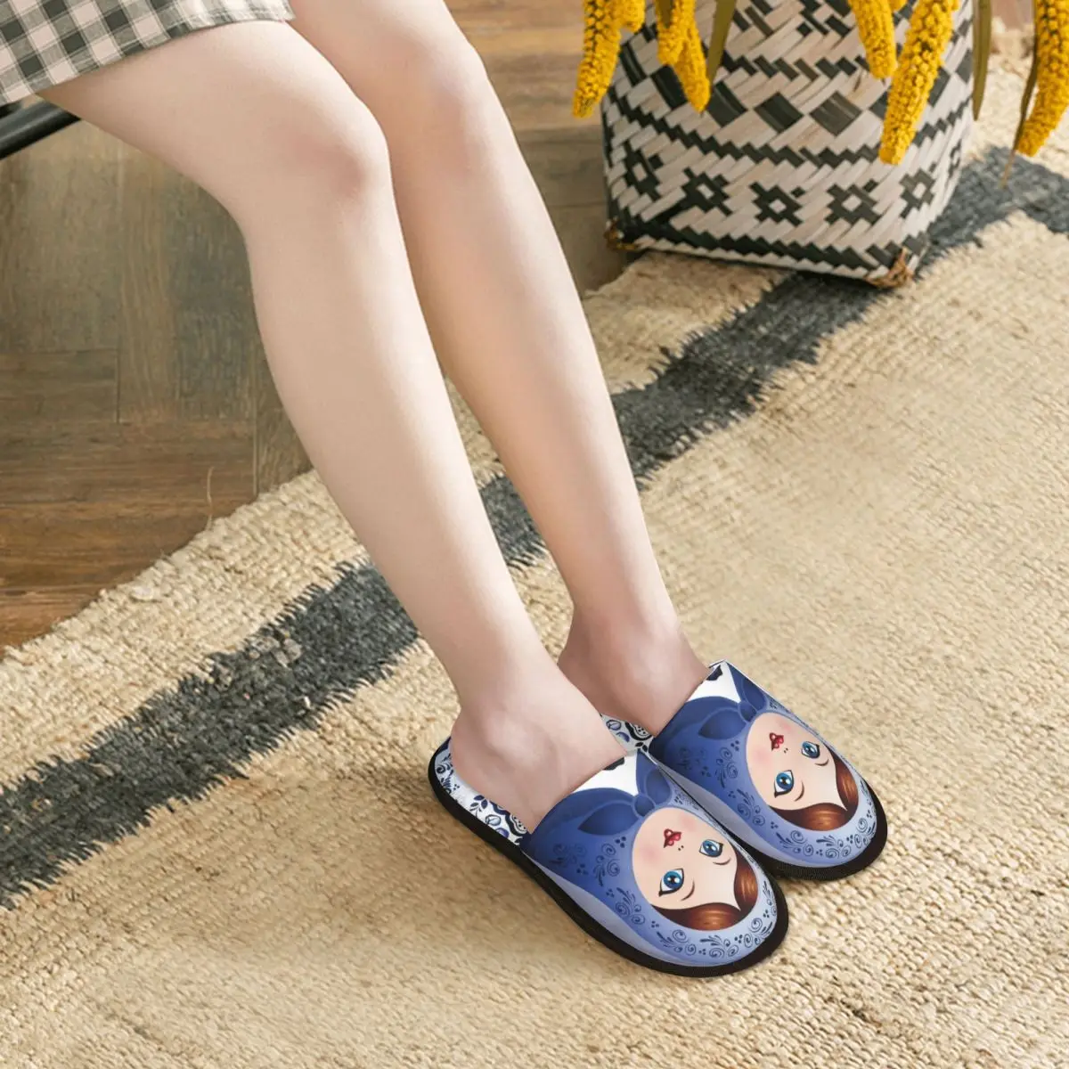 Custom Blue Matryoshka Doll Comfy Scuff With Memory Foam Slippers Women Russian Babushka Folk Art Hotel House Shoes
