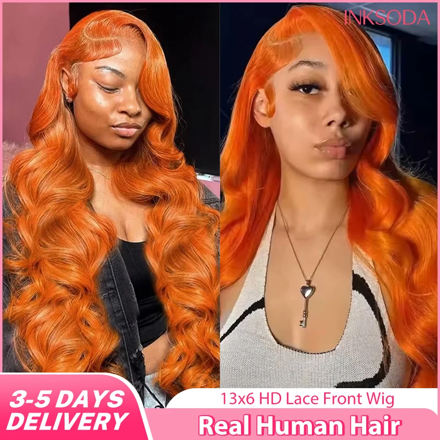 

Парик из натуральных волос Body Wave, 220 плотности, имбирно-оранжевый, 13x6 HD Lace Frontal, предварительно сформированный, бразильский, с цветным кружевом 350