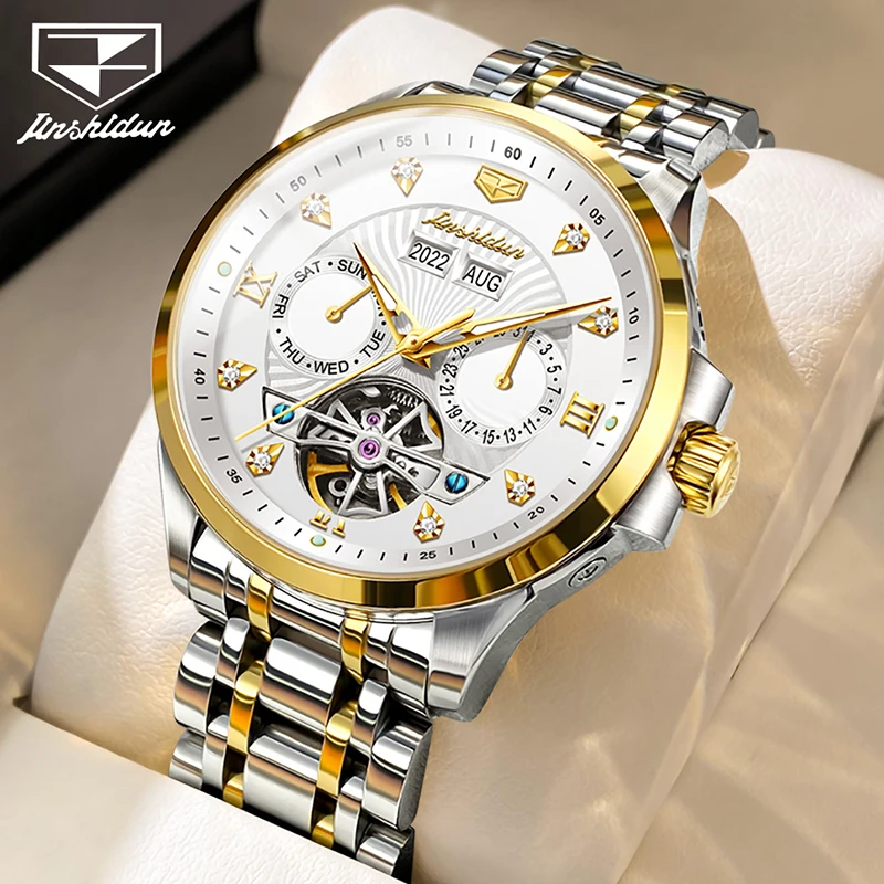

JSDUN Mens Watches Top Brand Luxury Business Men Mechanical Watch Stainless Steel Waterproof Fashion Tourbillon Wristwatch Male