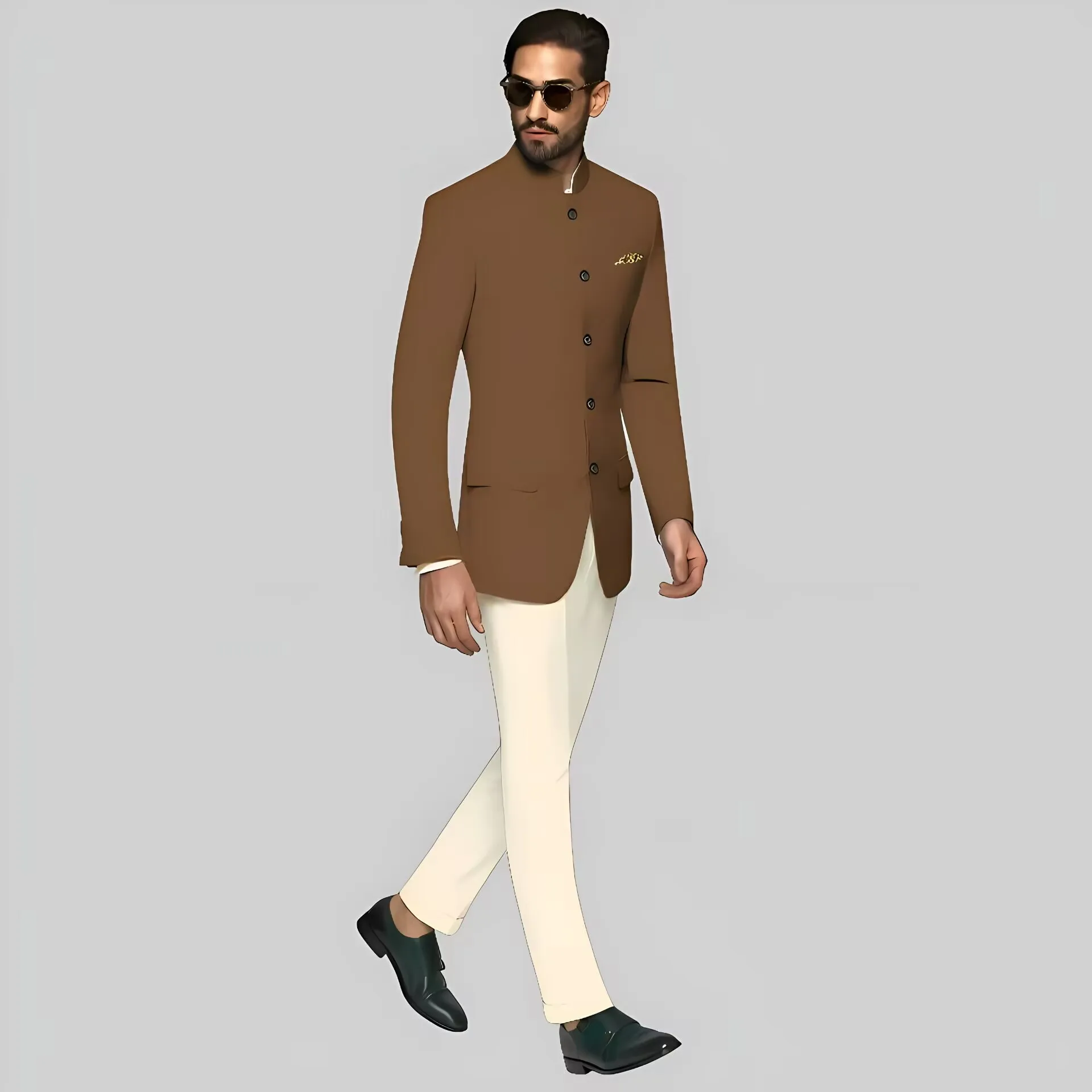 

Traje blanco cremoso de 2 piezas para hombre (chaqueta + pantalones), traje túnica china, boda, graduación, fiesta de cumpleaños