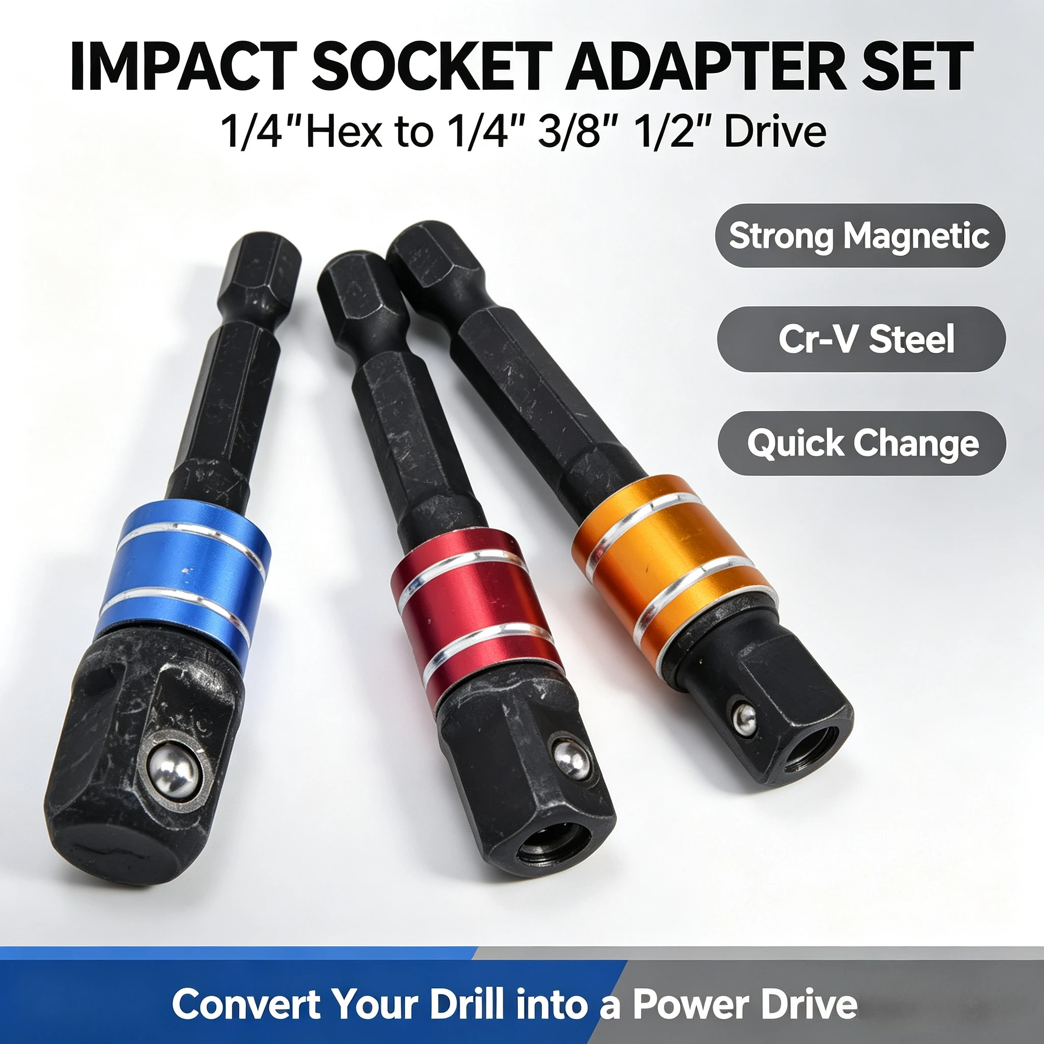 Drill Socket Hex Shank Socket Adapter Set Socket Adapter 1/4in Hex Shank  Head Extension Bit Tool Set Kit for Screwdriver