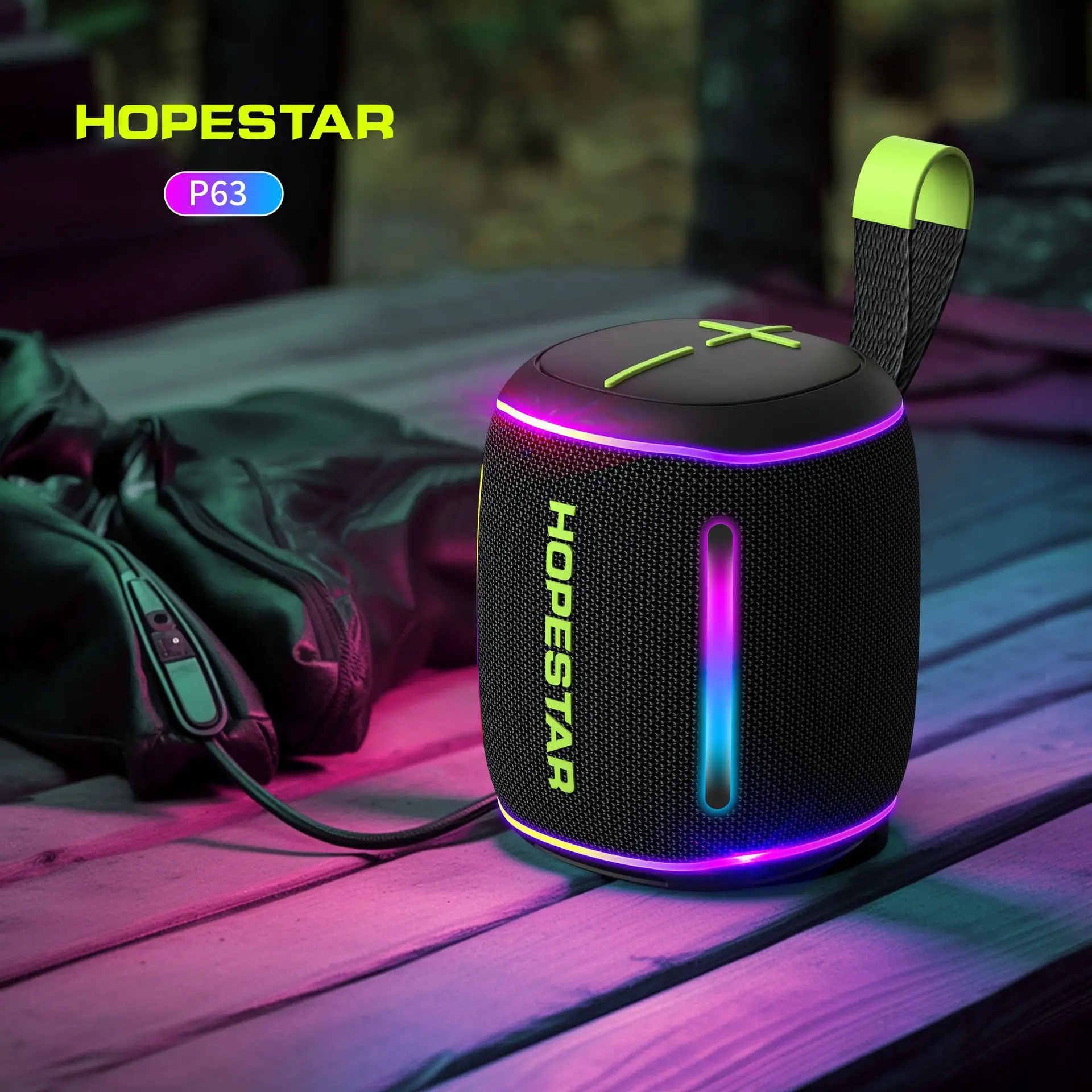 HOPESTAR P63 Mini Portable Bluetooth Speaker Super Soundbox Ipx6 Waterproof Professional Music Speaker Outdoor RGB Audio System