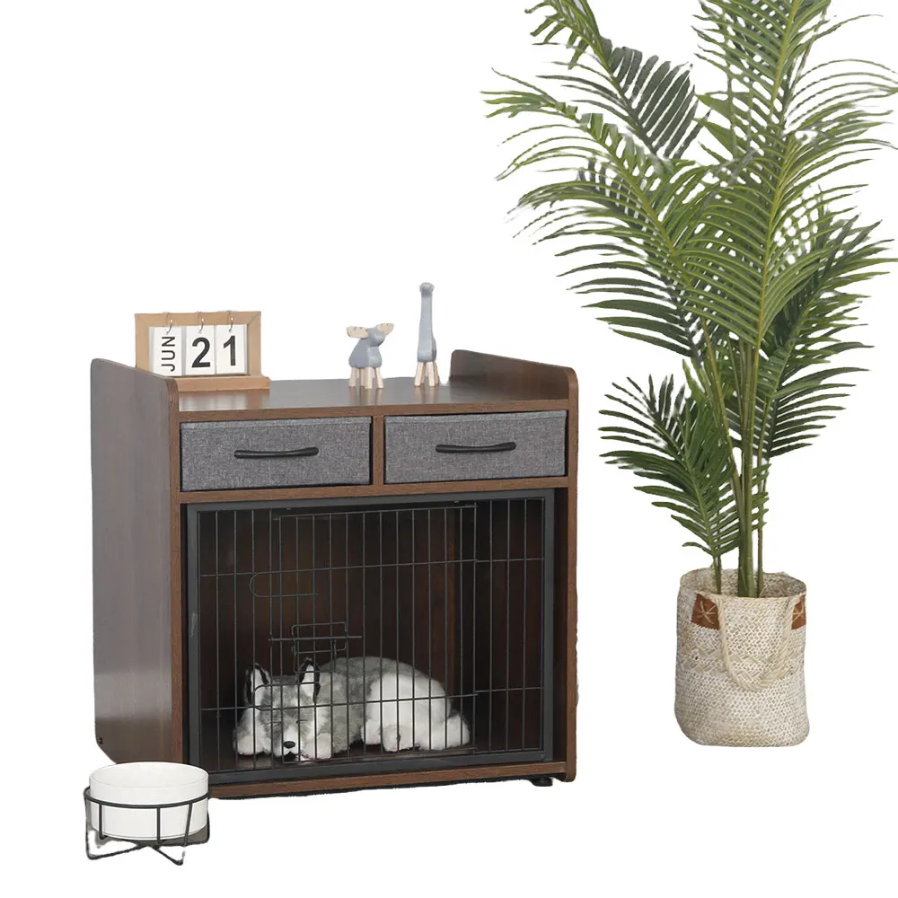 OEM Wholesale Durable Breathable Brown Powder-Coated Classic Simple Iron Wire Dog Kennel Box Packed Seamless Home Decor All