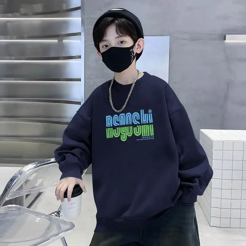 

2025 New Boys' Long Sleeve Crewneck Sweatshirt - Stylish Trendy Middle To Large Size Kids' Eye-Catching Autumn Winter Top