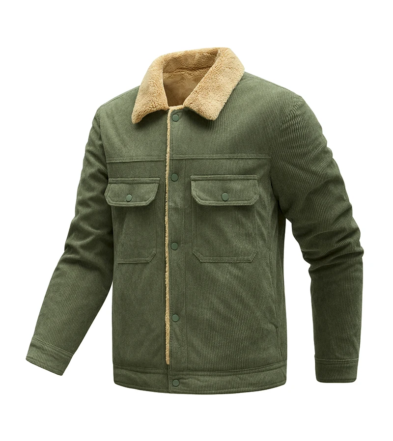 

Men's Winter Jacket Brand Thick Velvet Jacket Men's Lamb Velvet Warm Coat Wool Collar Button Men's Corduroy Windproof Clothes