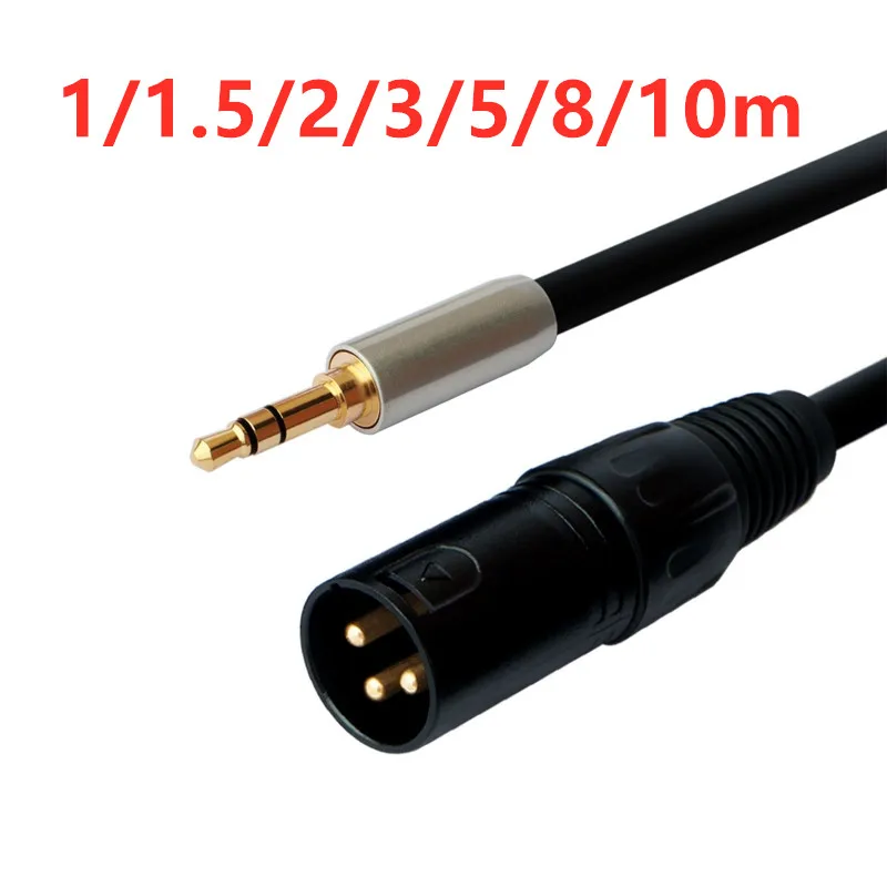 1/2/3/5/8/10m Aux 3.5mm Male to XLR 3-Pin Male Stereo Audio Cable XLR to 1/8'' Mini Jack Stereo Converter Cord for Speaker Mixer