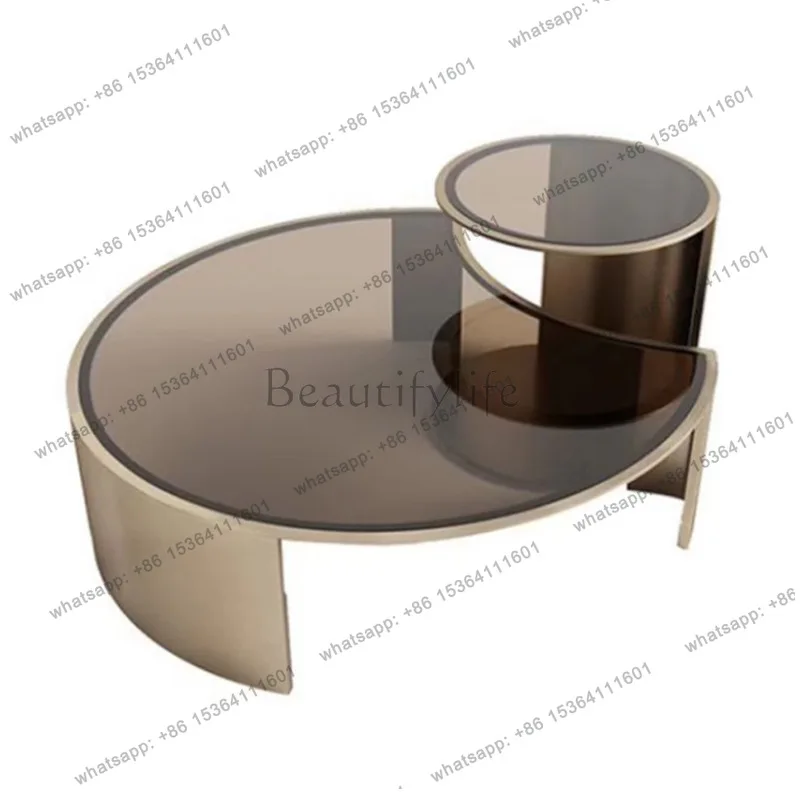 

Italian Luxury Coffee Table Living Room Round Designer High - End Tempered Glass Coffee Table Set Artistic Home Furniture FYCT