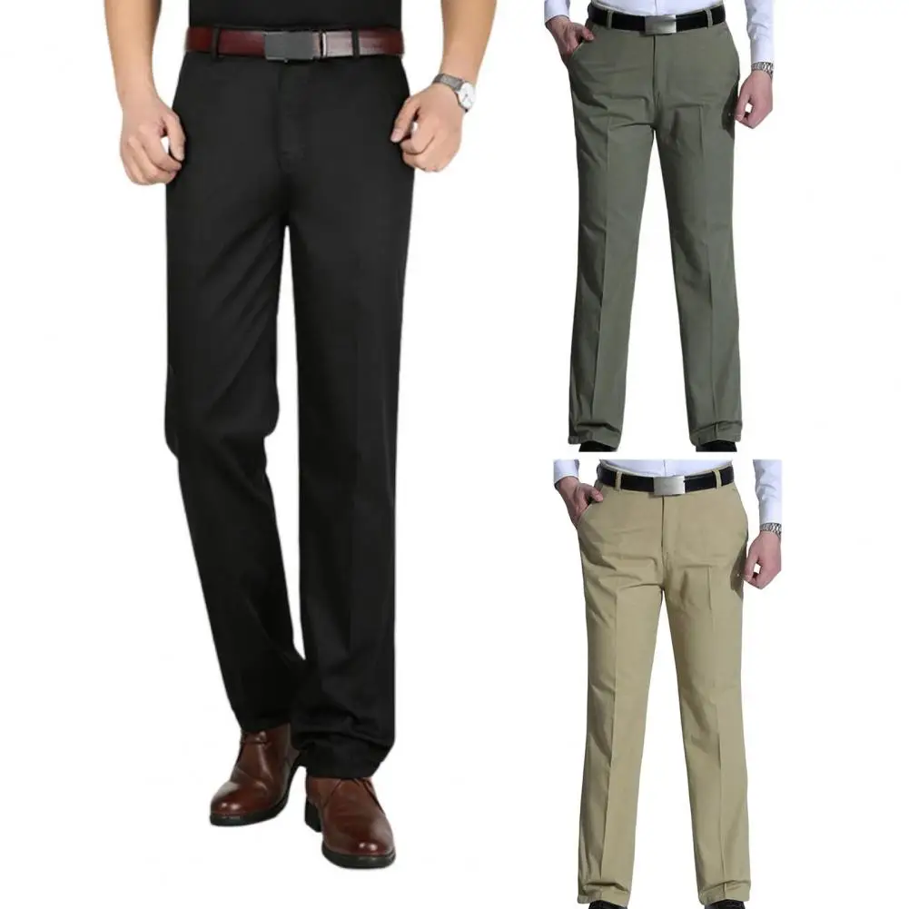 Popular Stretchy Pocket Pants Simple Men Pants Straight Full Length Trousers for Business Office Work Daily