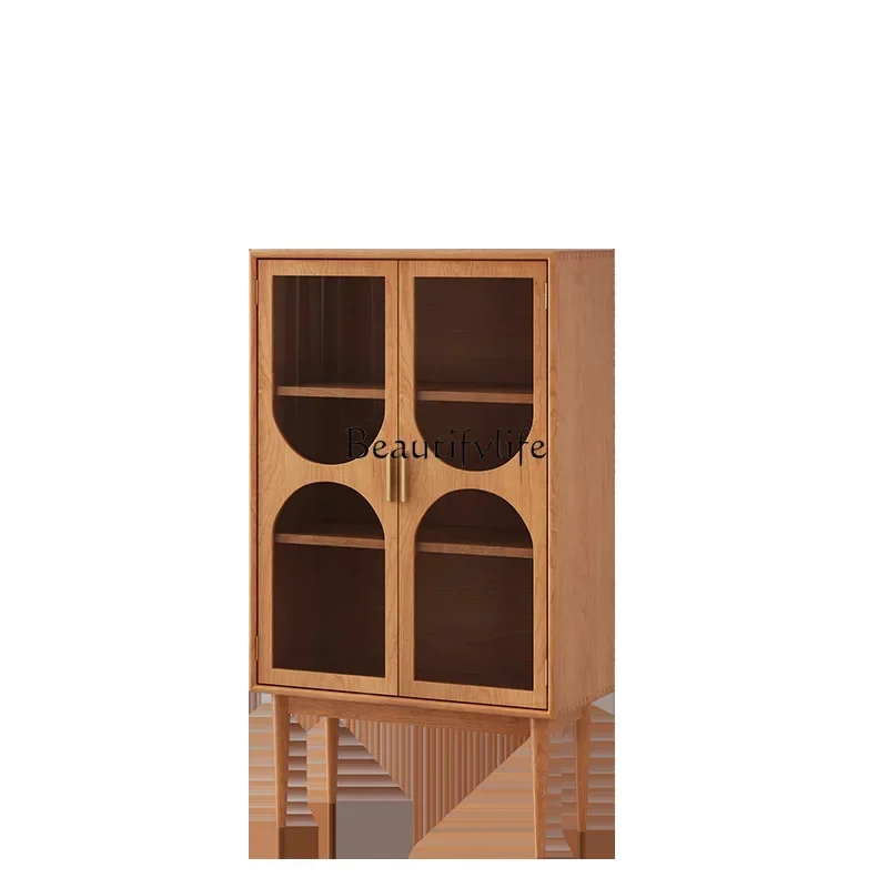 

ls 18 -*Nordic solid wood bookcase, simple and modern storage glass door light luxury wall display cabinet