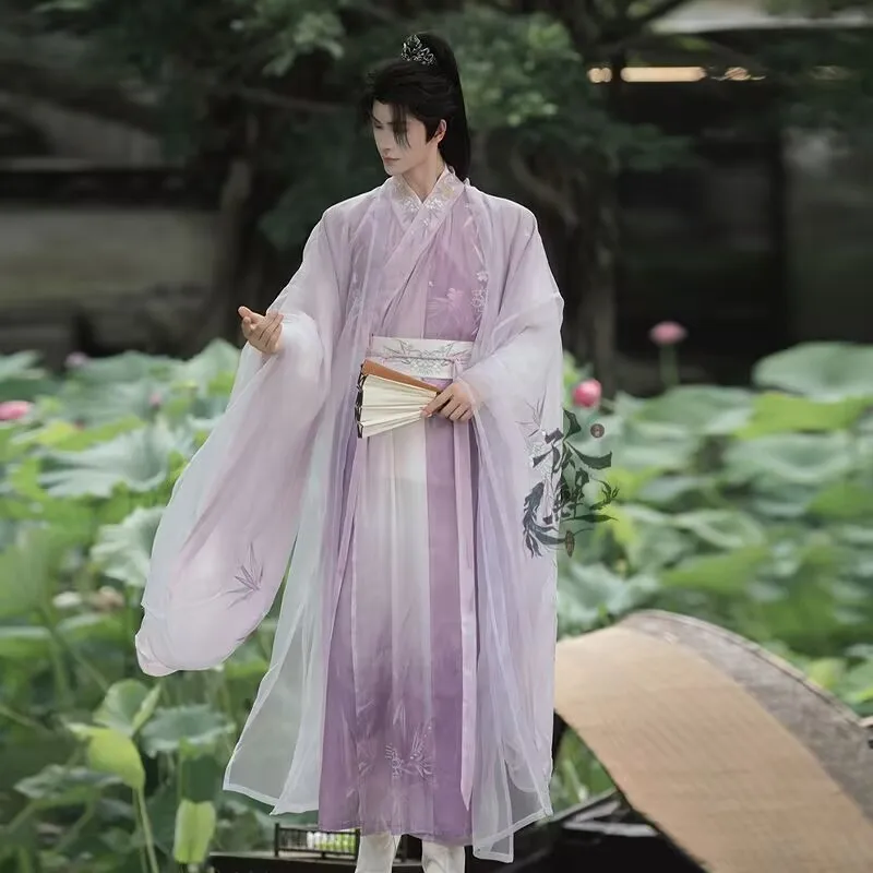 

Large Size 3XL Chinese Hanfu Men Vintage Hanfu Suits Male Halloween Carnival Cosplay Costume Party Outfit Purple Hanfu Plus Size