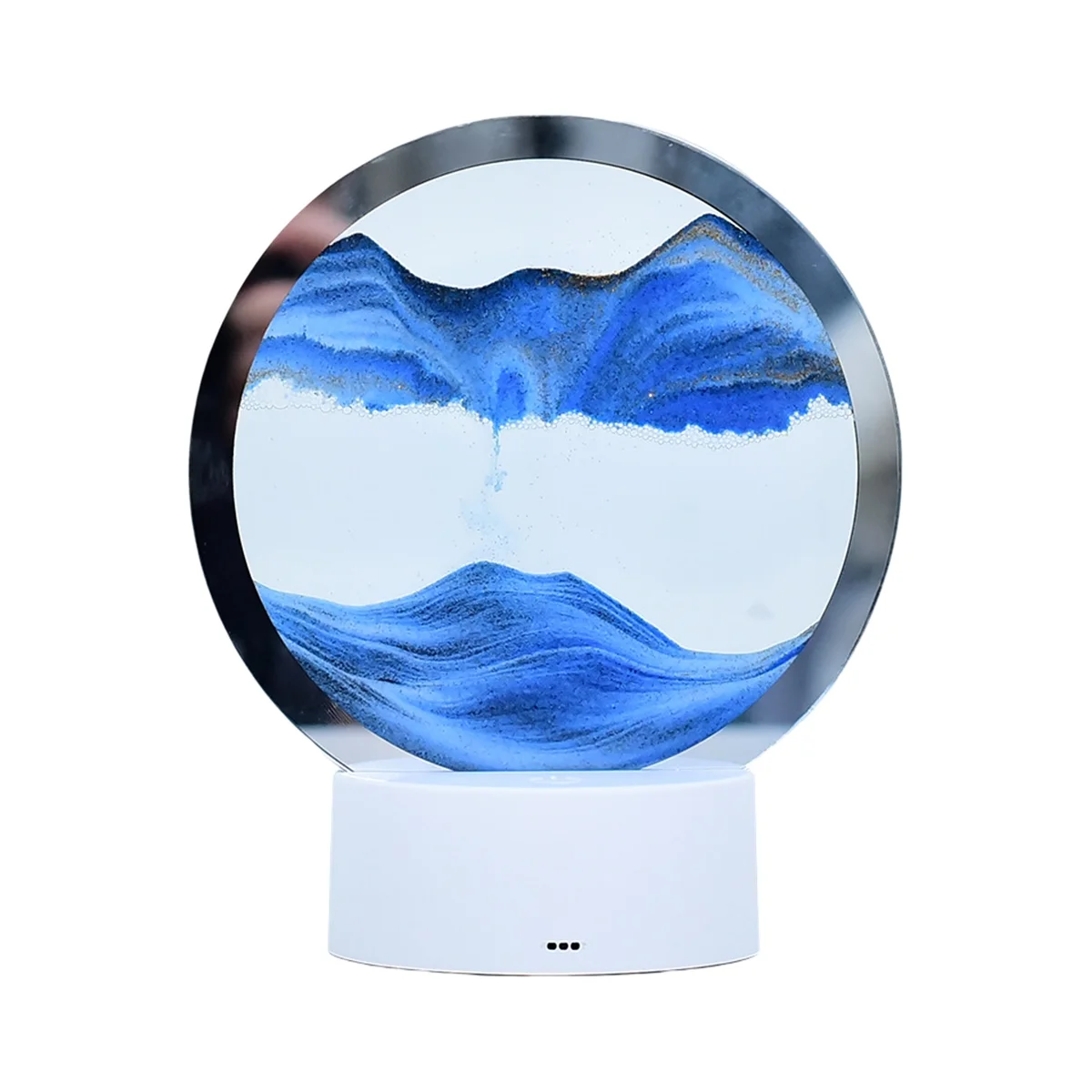 Natural Landscape Flowing Sand Picture Art Hourglass,Transparent Glass Round Colorful Painting Blue