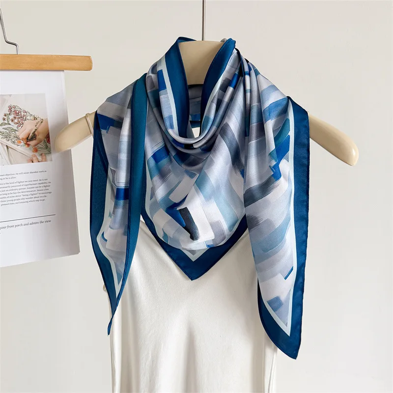 

luxury print scarf shawl satin foulards femme bandana Long headscarf handkerchief plaid female hair bands accessory