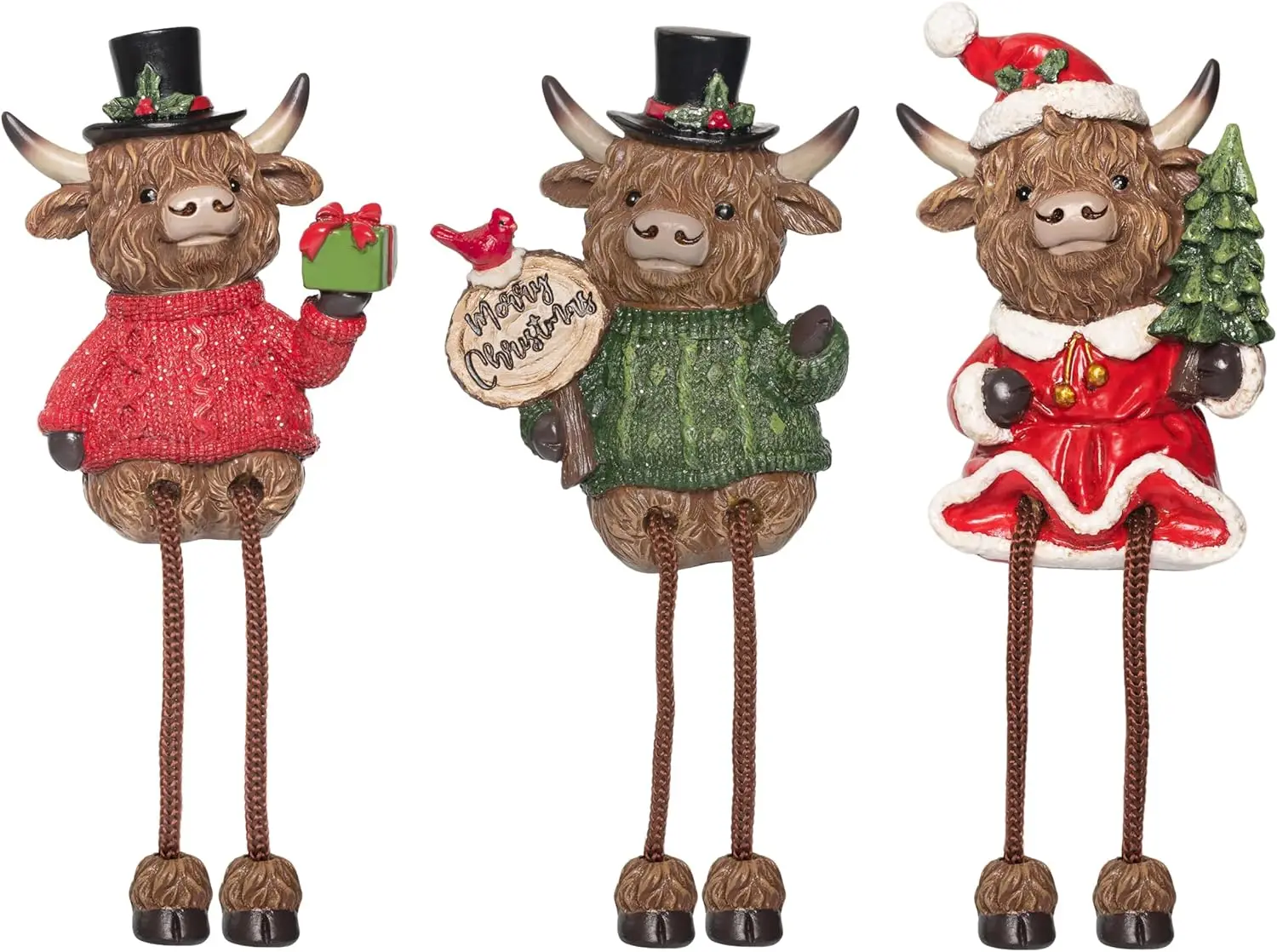 

Рождественские фигурки шотландских коров, 3 шт., с деревом и табличкой, декоративные украшения из смолы для дома