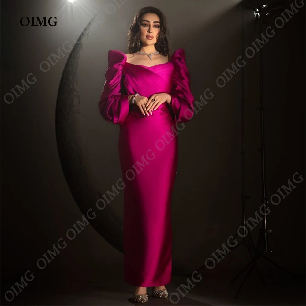 

OIMG Fuschia Sweetheart Saudi Arabic Women Prom Dresses One Shoulder Beach Short Prom Gowns Long Party Occasion Dress Elegant