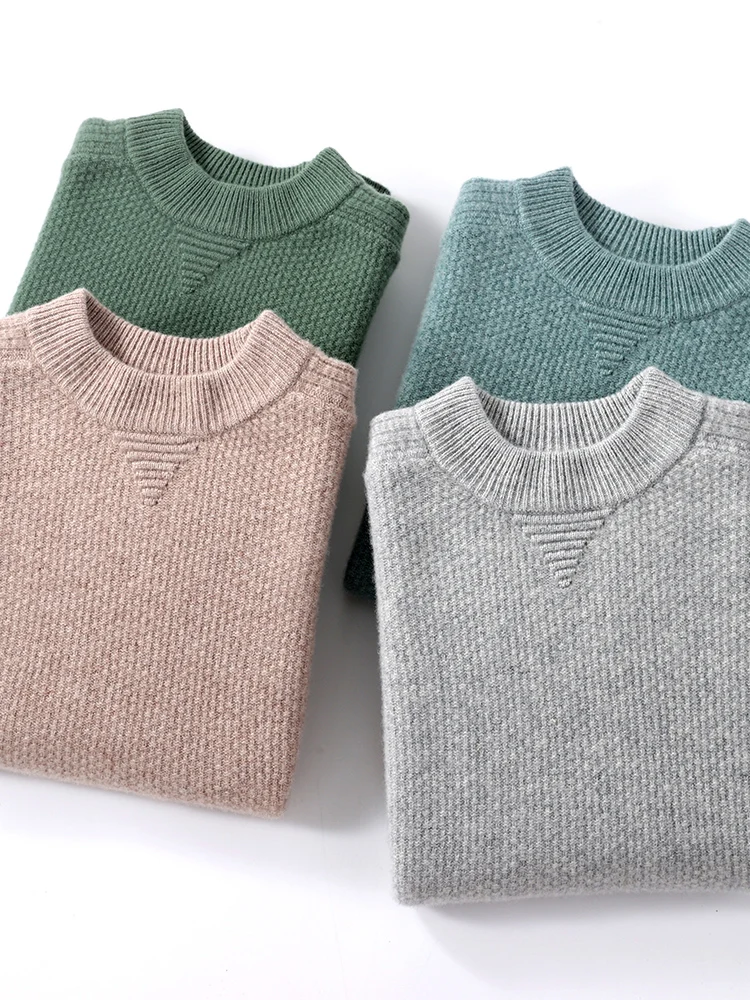 

New Autumn Winter Thick Soft Warm Smart Casual Jumper Men's Mock Neck Pullover Sweater 100% Merino Wool Knitwear Clothing Tops