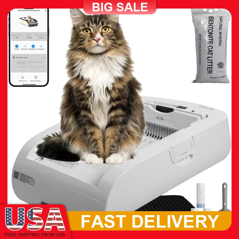 

Automatic Self Cleaning Cat Litter Box Smart APP Control Open Top Odorless Whisper Quiet Anti Pinch with Free Accessories Kit