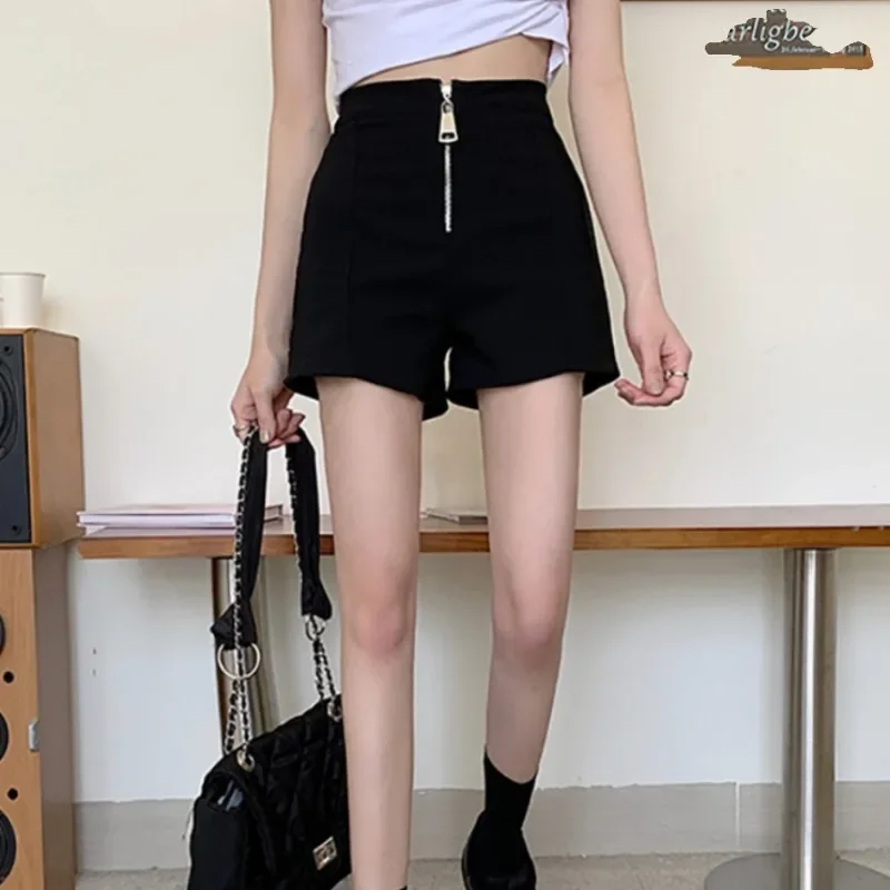 

Шорты женские однотонные с высокой талией узкие шикарные классические распространенные Ins универсальная повседневная уличная одежда на молнии летние популярные девушки Y2k Mujer