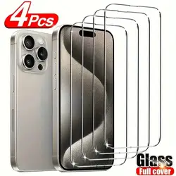 4Pcs Tempered Glass For iPhone 15 13 11 12 14 Pro Max Mini Screen Protector For IPhone 16 7 8 Plus X XR XS MAX Protective Glass