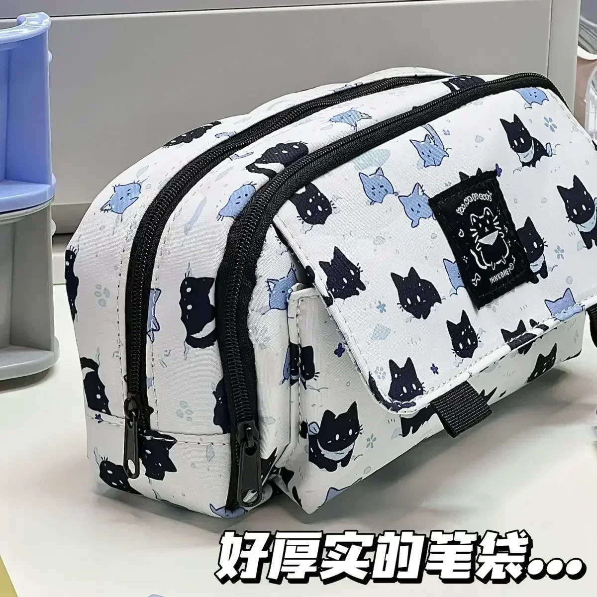 Imagem -04 - Cute Cat School Lápis Case Kawaii Papelaria Pouch Back to School Supplies Kit Caixa de Grande Capacidade Bolsa Box