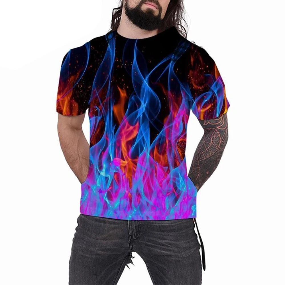 Summer Cool Men\'s Women\'s Fashion Casual T-Shirt 3D Printing Multicolor Flame Short Sleeve T-Shirt 100-6XL