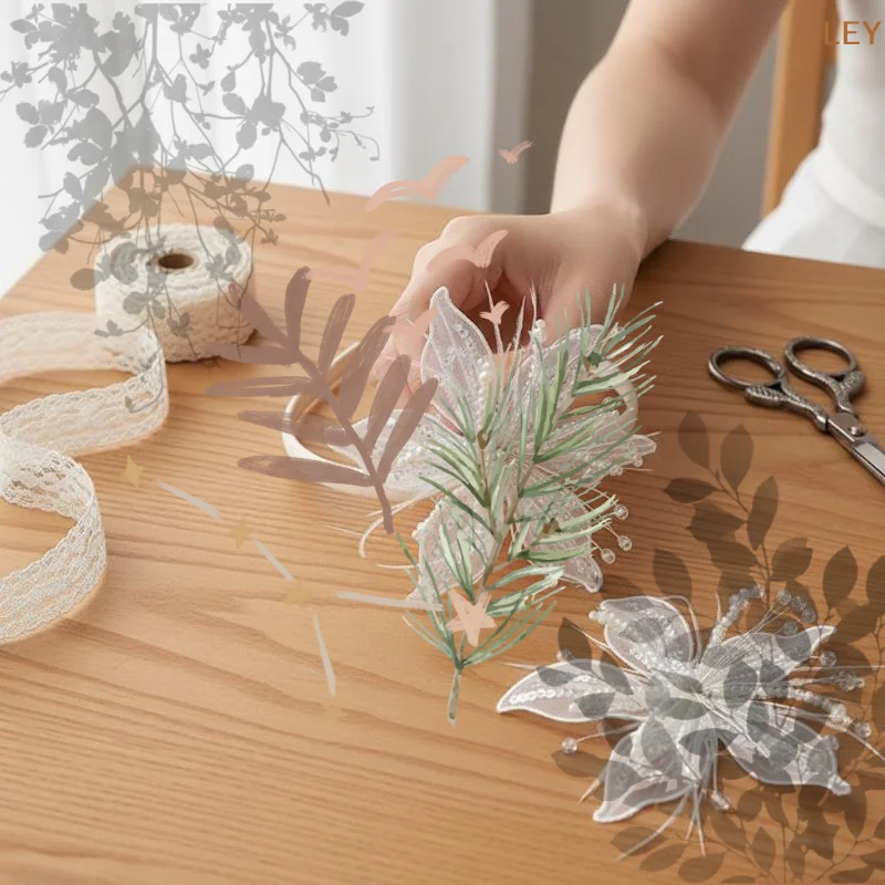 1 Pcs Crystal Flower Lace Studded Patch Feather Pearl 3D Organza Flower Patch Twisted Wire Handmade DIY Sewing Decals