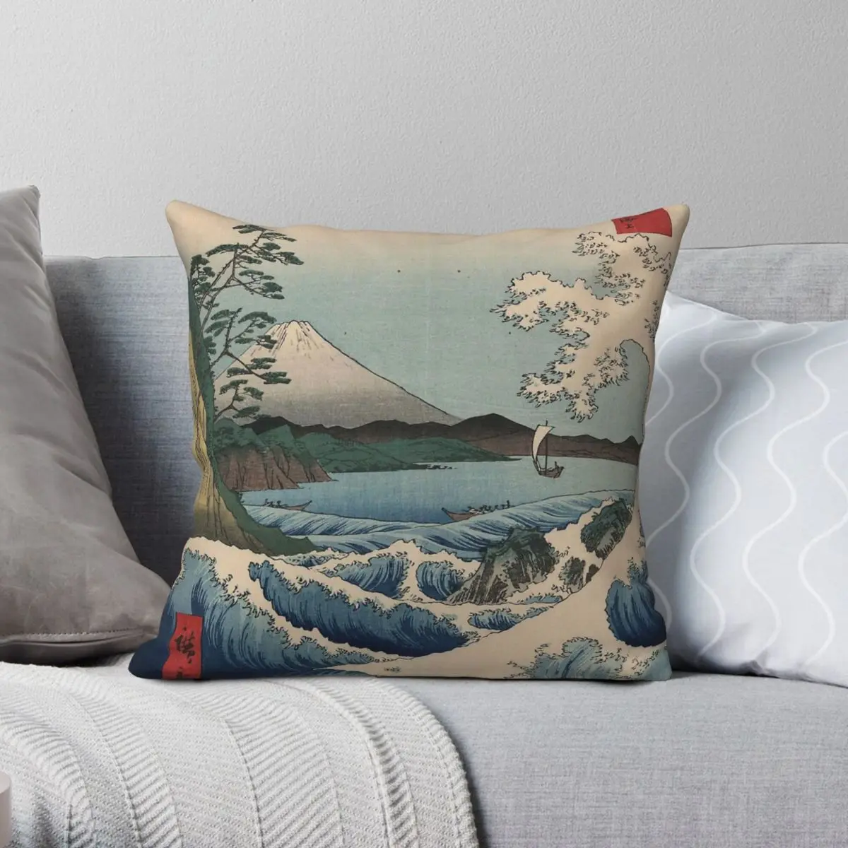 Ando Hiroshige Sea At Satta Suruga Province Square Pillowcase Polyester Linen Velvet Creative Decor Sofa Seater Cushion Cover